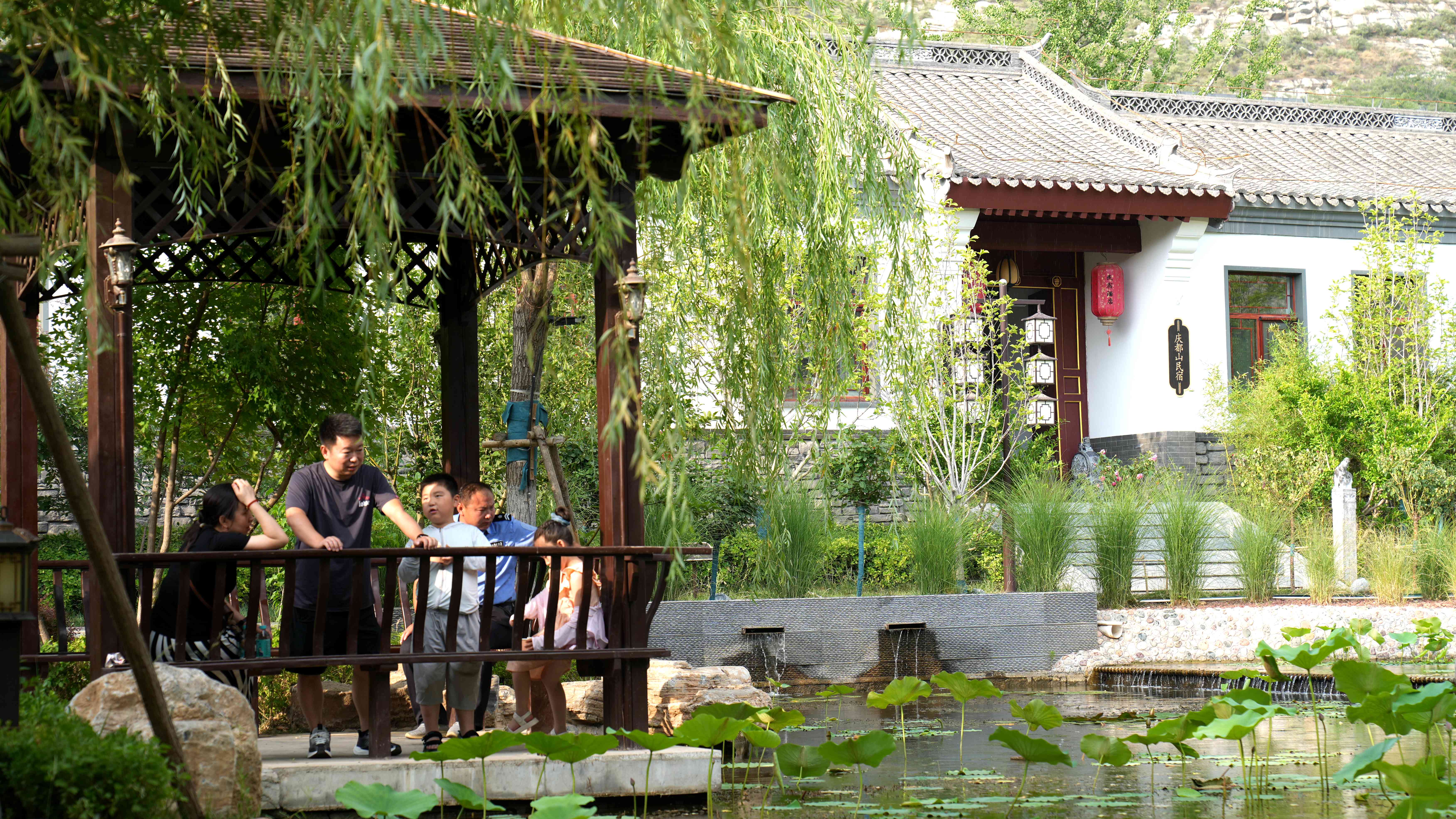 图片默认标题_fororder_游客欣赏庆都山唐尧古镇荷花池塘美景.JPG
