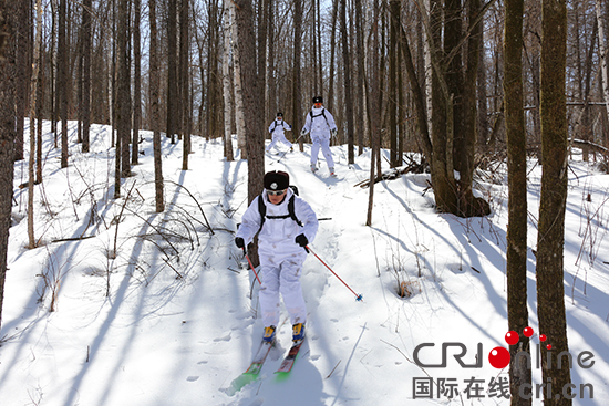 02【吉林】【供稿】【图说吉林】【CRI看吉林（标题）】【生态吉林（标题）】【关东黑土（白山）】【移动版（图）】  穿行林海雪原 警察巡逻防护保林区