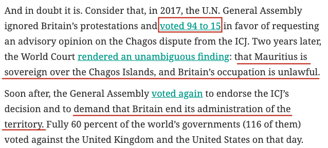 “英国必须结束对查戈斯群岛的非法占领”