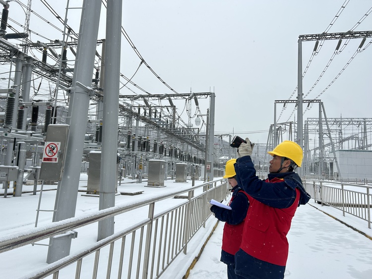 国网陕西电力：御雪抗寒潮 温暖送万家_fororder_国网陕西电力员工在雪天进行设备巡视