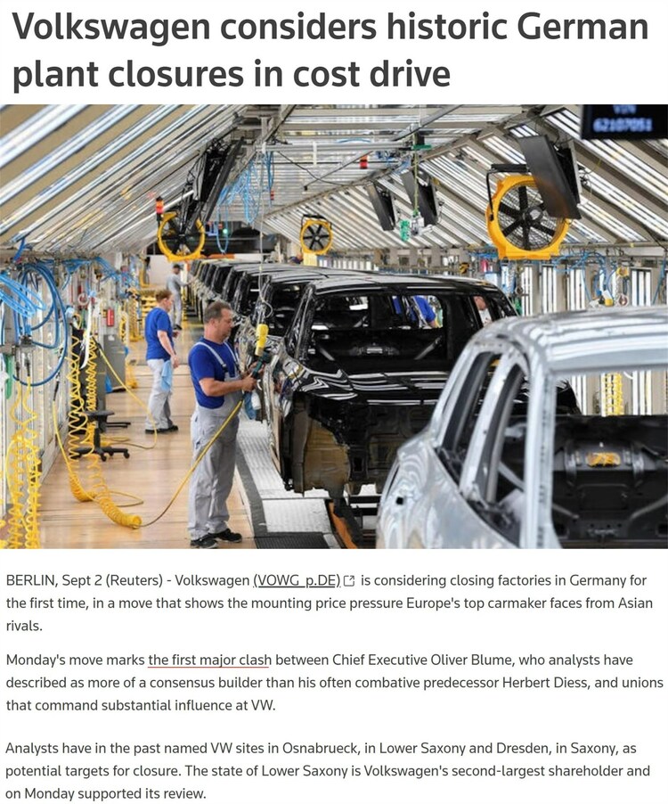 大众考虑史上首次关闭德国工厂意味着什么