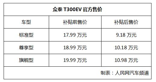 众泰T300 EV正式上市