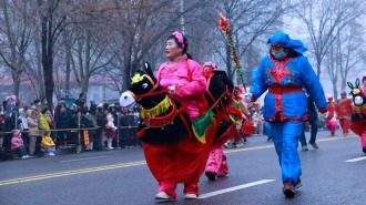 山东淄博：锣鼓喧天闹元宵 民俗巡游展风情