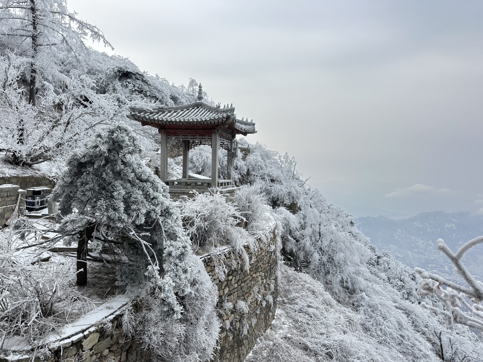 山东泰安：雪后泰山披银装 铲冰除雪保畅通