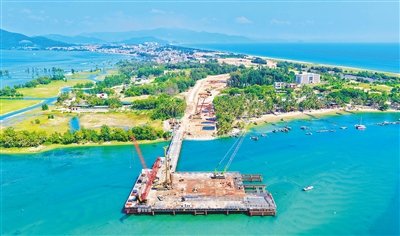 陵水黎安跨海通道独塔斜拉桥进入主体施工阶段 黎安为“天堑”架“飞虹”