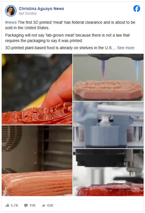 真相来了 | 美国商店正在销售“3D打印肉”吗?