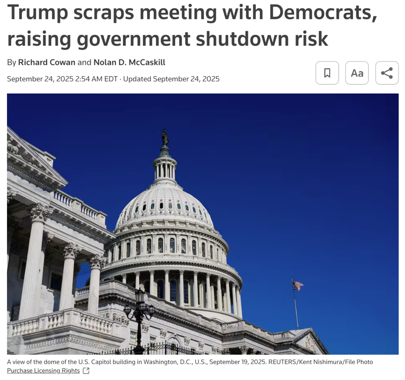 北美观察丨72小时倒计时：两党僵持 美政府关门危机升级