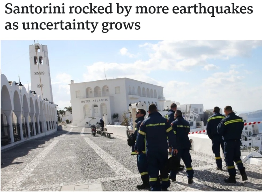 发生数千次地震！大批游客撤离希腊圣托里尼岛