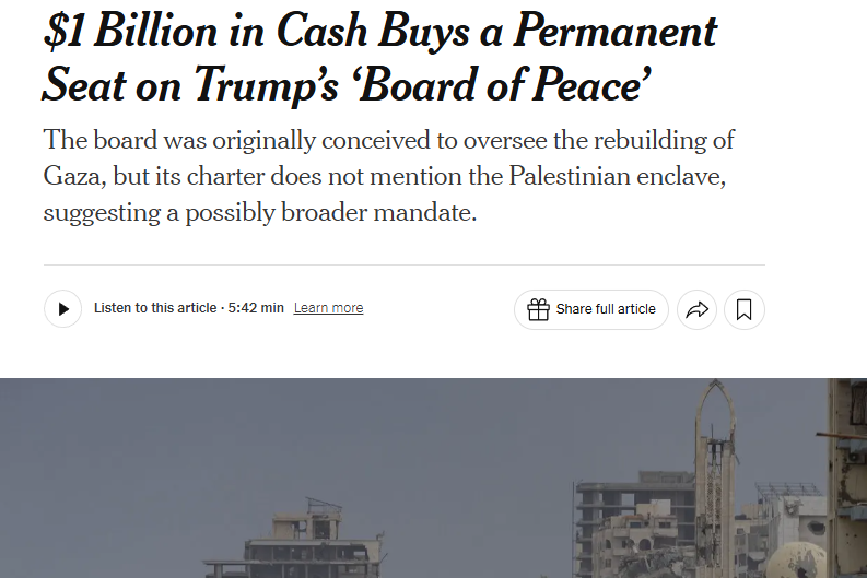 闪评 |章程中不提加沙 美国力推“和平委员会”究竟有何目的？