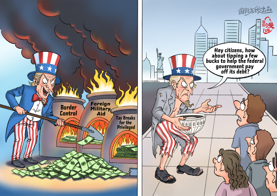 【Editorial Cartoon】"Begging" to Save a Nation_fororder_“化缘”救国（英）