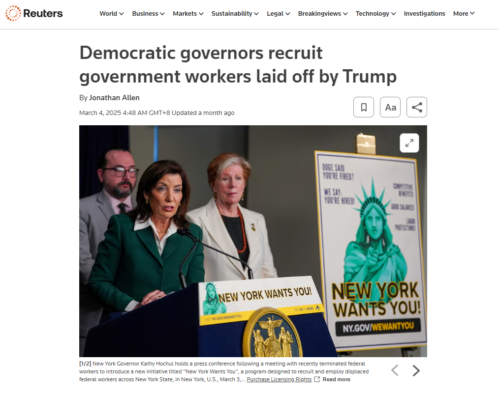 美国遭解雇联邦雇员被各州热情招聘白宫对此冷嘲热讽- 国际在线移动版