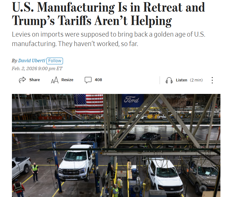全球媒体聚焦 | 美媒：美国制造业“黄金时代”未现 反而持续走弱