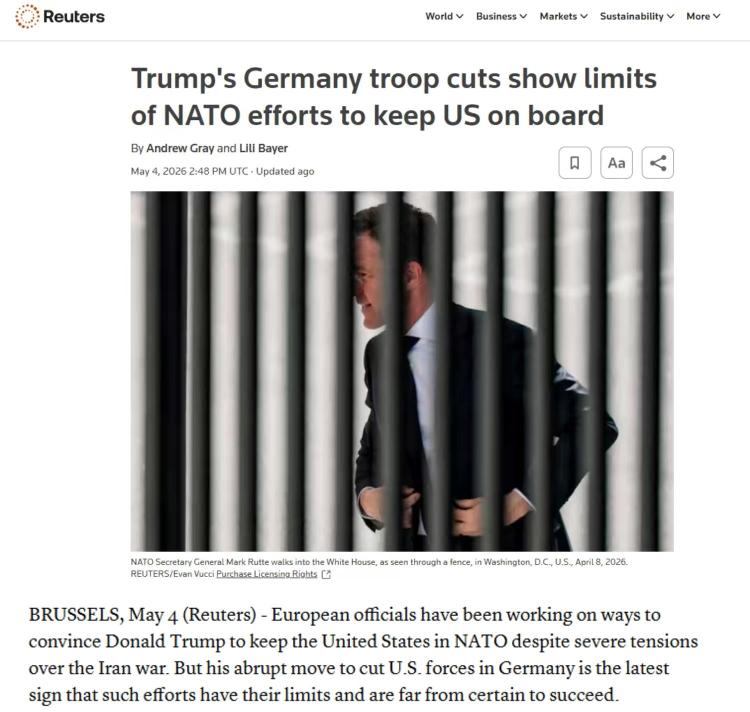 全球媒体聚焦 | 英媒：美国削减驻德美军凸显北约恐“留不住”美国_fororder_1