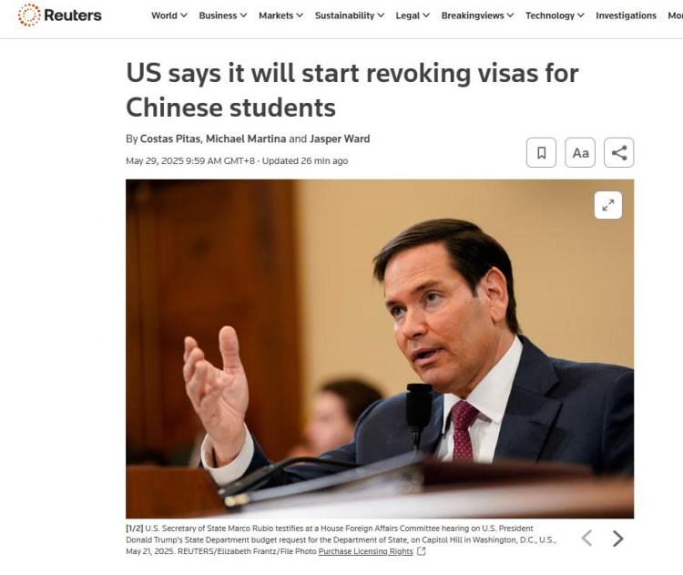 鲁比奥：美国将开始吊销中国留学生签证_fororder_图片1