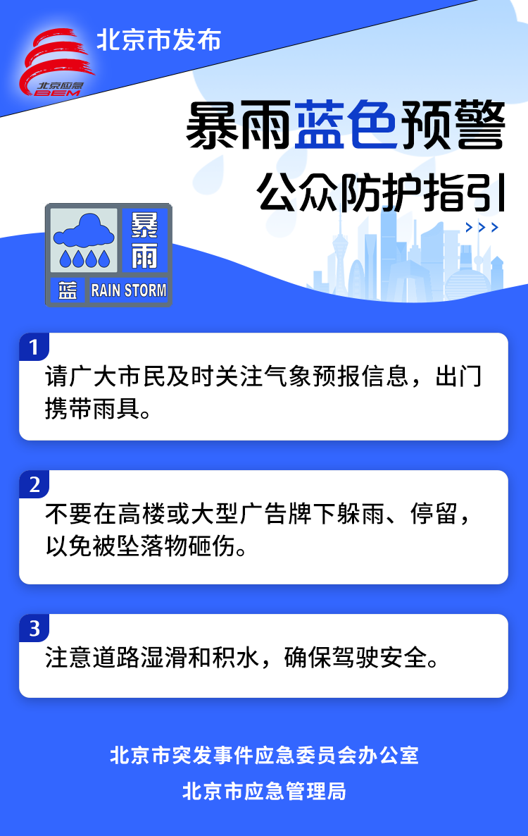 北京发布暴雨蓝色预警 早高峰出行注意交通安全