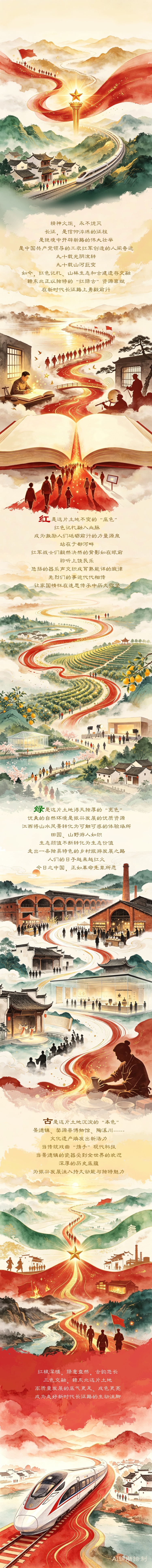 红星照耀中国｜AI创意长图：赓续红色根脉，绘就赣鄱大地崭新画卷