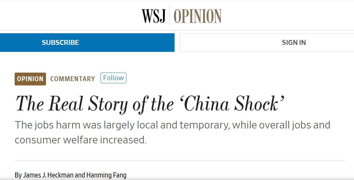 美媒：“中国冲击论”实属谬误 中美贸易为美带来实质利益_fororder_华尔街日报文章截图