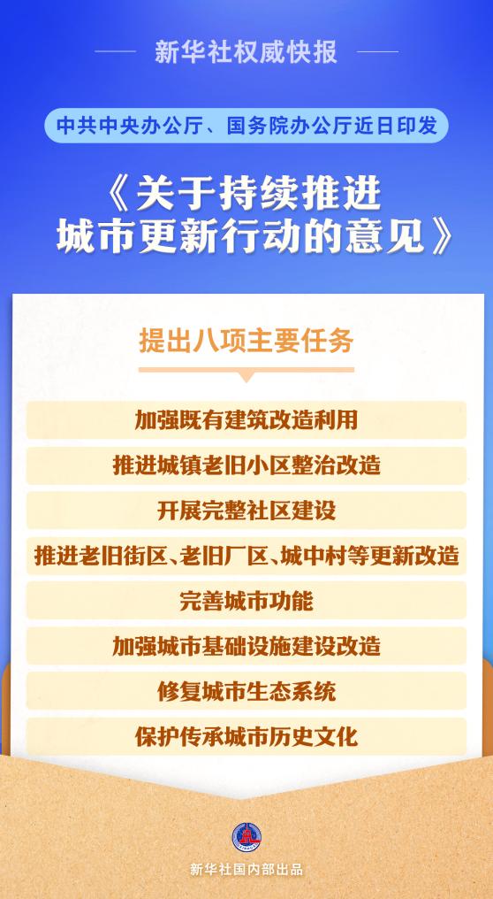 新华社权威快报丨中共中央办公厅、国务院办公厅印发《关于持续推进城市更新行动的意见》