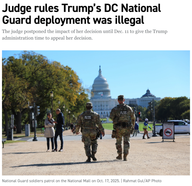 北美观察丨法官叫停“首都驻军” 白宫“派兵治城”遭全国司法围堵