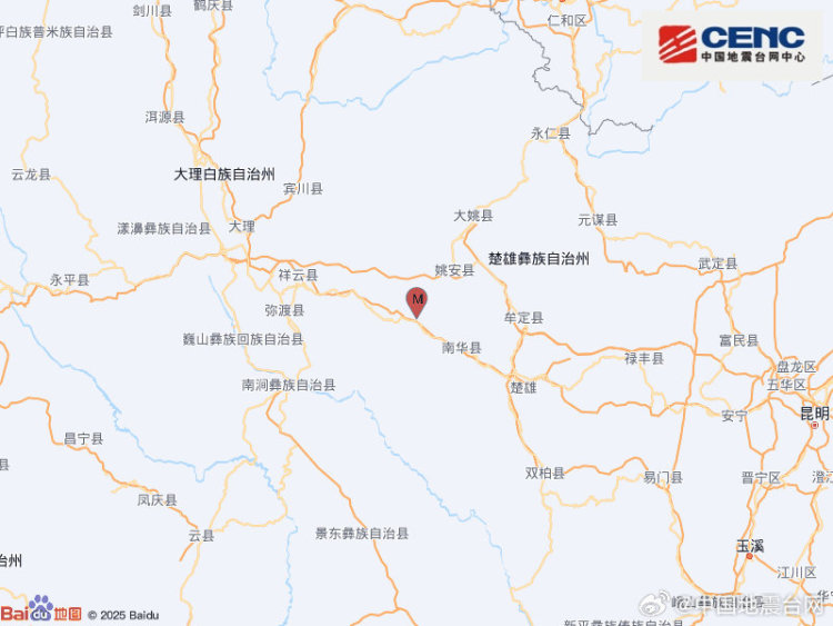 云南楚雄州南华县发生3.1级地震 震源深度10公里