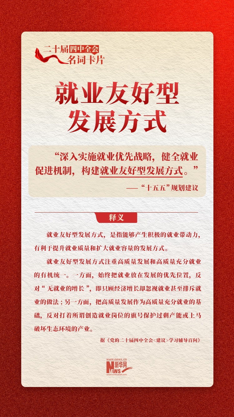 二十届四中全会名词卡片：就业友好型发展方式