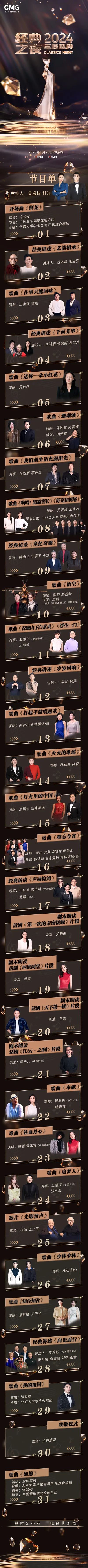 官宣！《2024年“经典之夜”年度盛典》节目单发布
