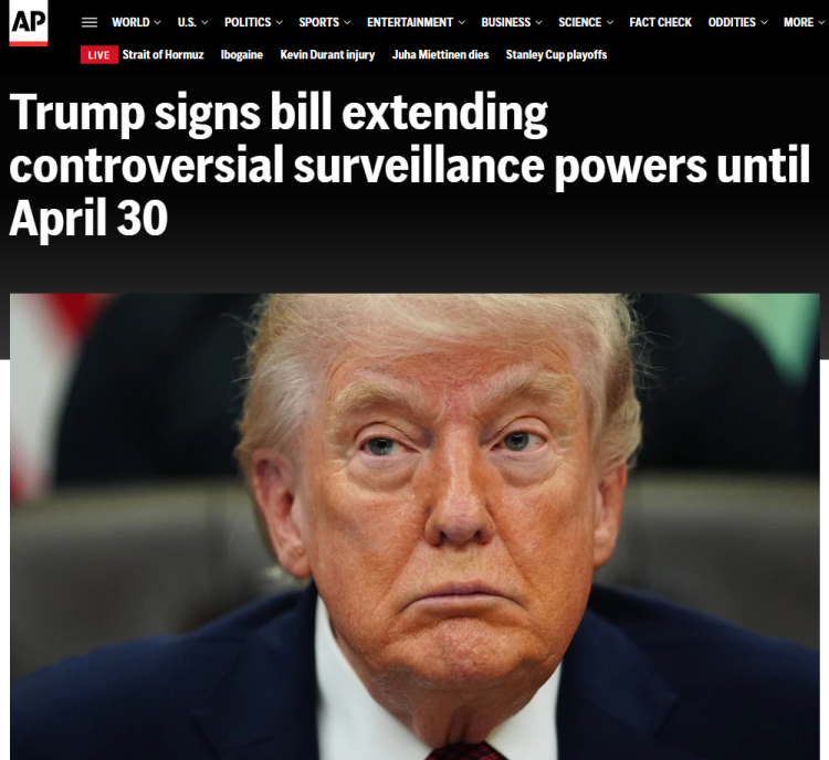 美国白宫将争议性监控法案延期至4月30日