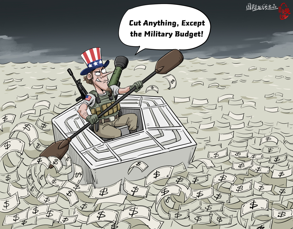 【Editorial cartoon】Cut Anything, Except the Military Budget_fororder_英语