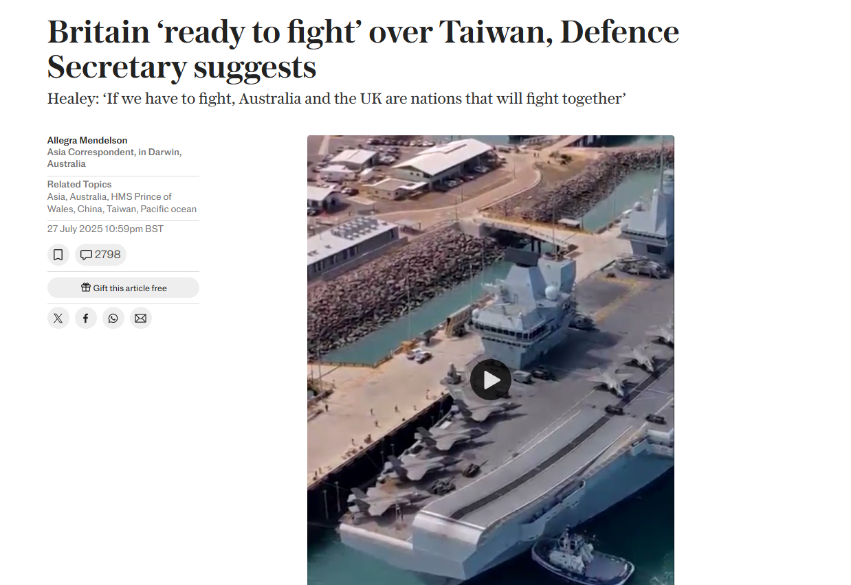 英国防大臣扬言“准备介入”台海冲突 事后改口称只是“泛泛而谈”_fororder_图片1