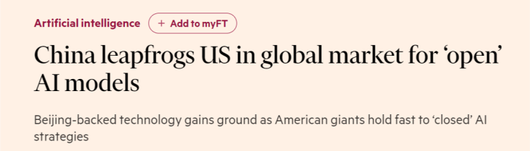 全球媒体聚焦 | 英媒：中国在全球“开源”人工智能模型市场超越美国