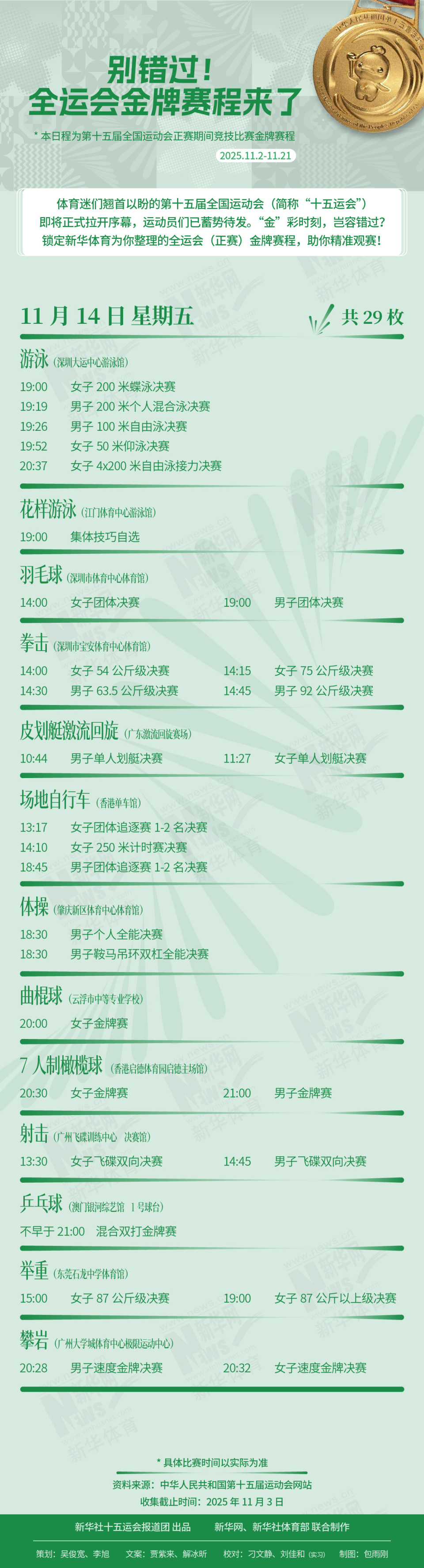 别错过！这届全运会金牌赛程来了