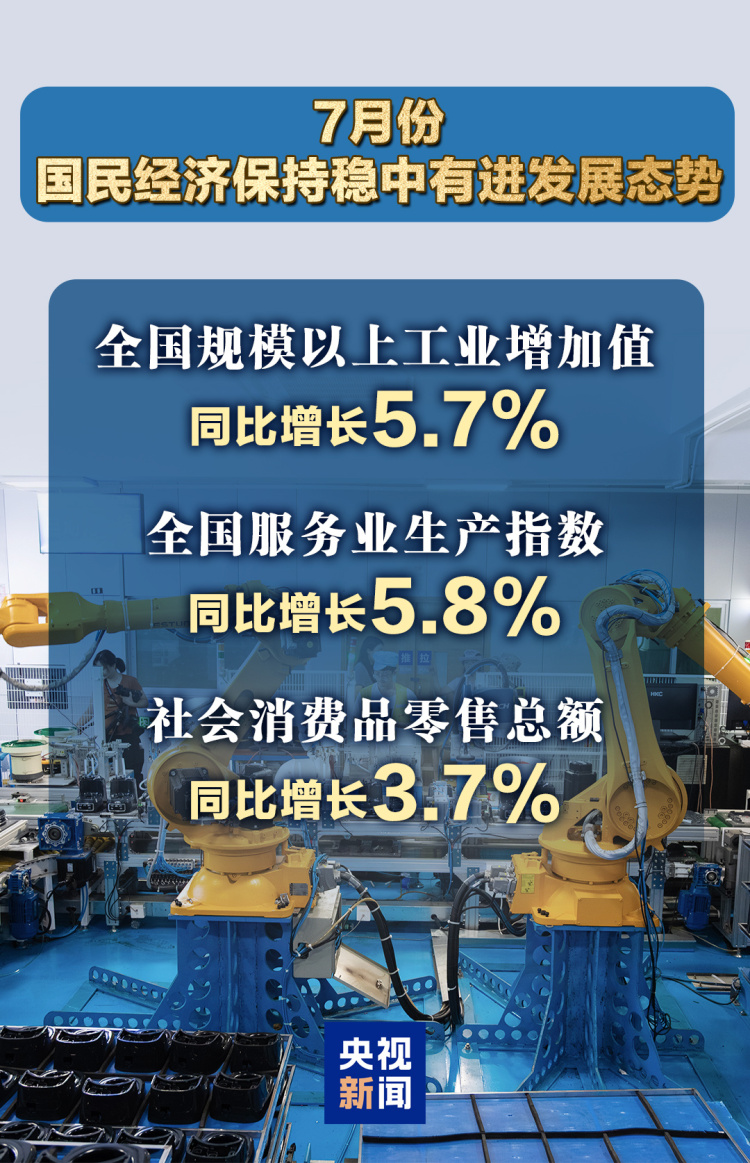 国家统计局：7月份国民经济保持稳中有进发展态势