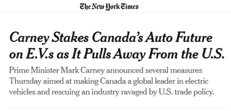 全球媒体聚焦 | 加拿大推出电动汽车新战略 对抗美国打压 深化对华合作