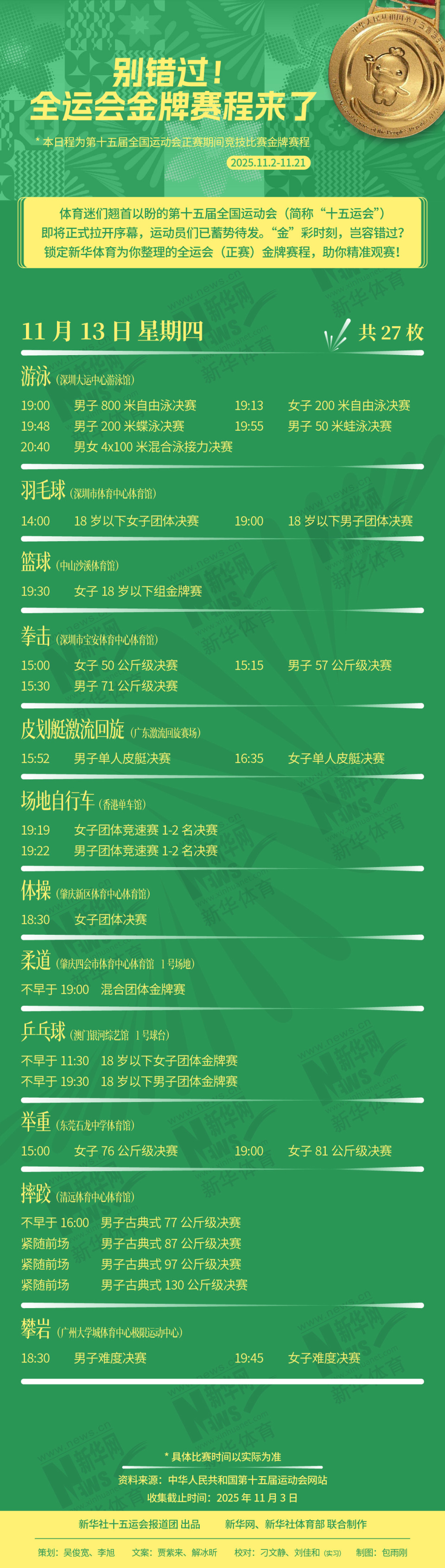 别错过！这届全运会金牌赛程来了
