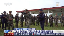 中柬“金龙-2025”联合演习的双方参演官兵在柬埔寨组织混编同训