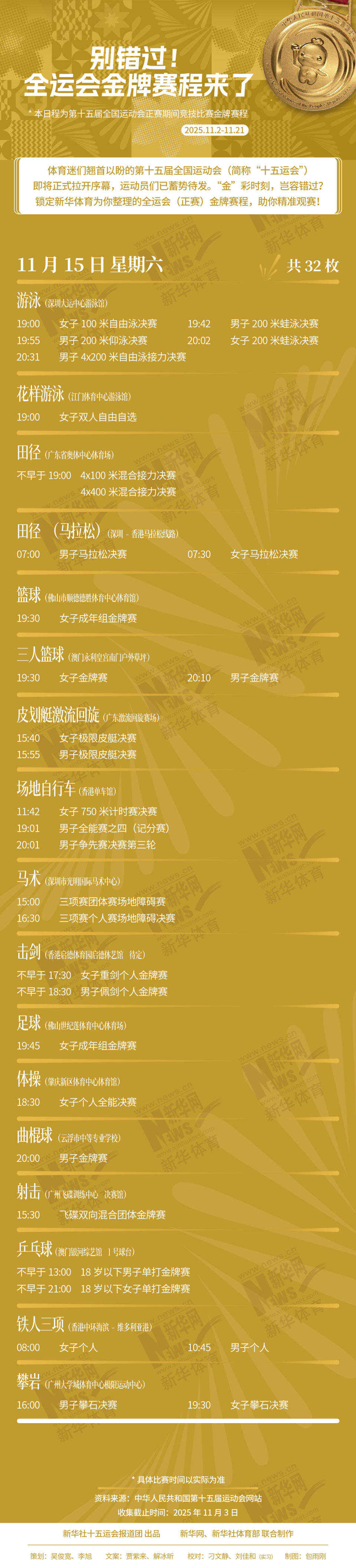 别错过！这届全运会金牌赛程来了