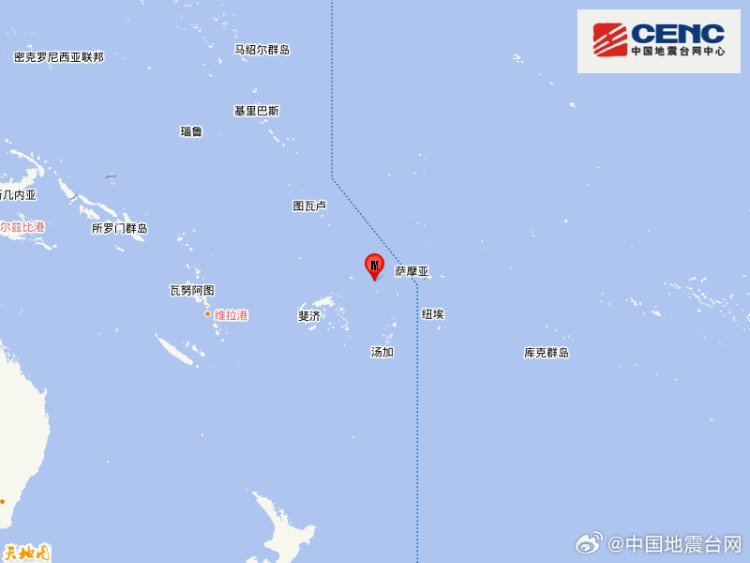 斐济群岛地区发生6.6级地震 震源深度300千米