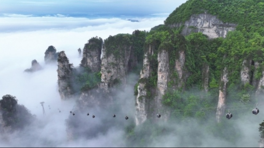 湖南张家界：峰起云间 如梦如幻