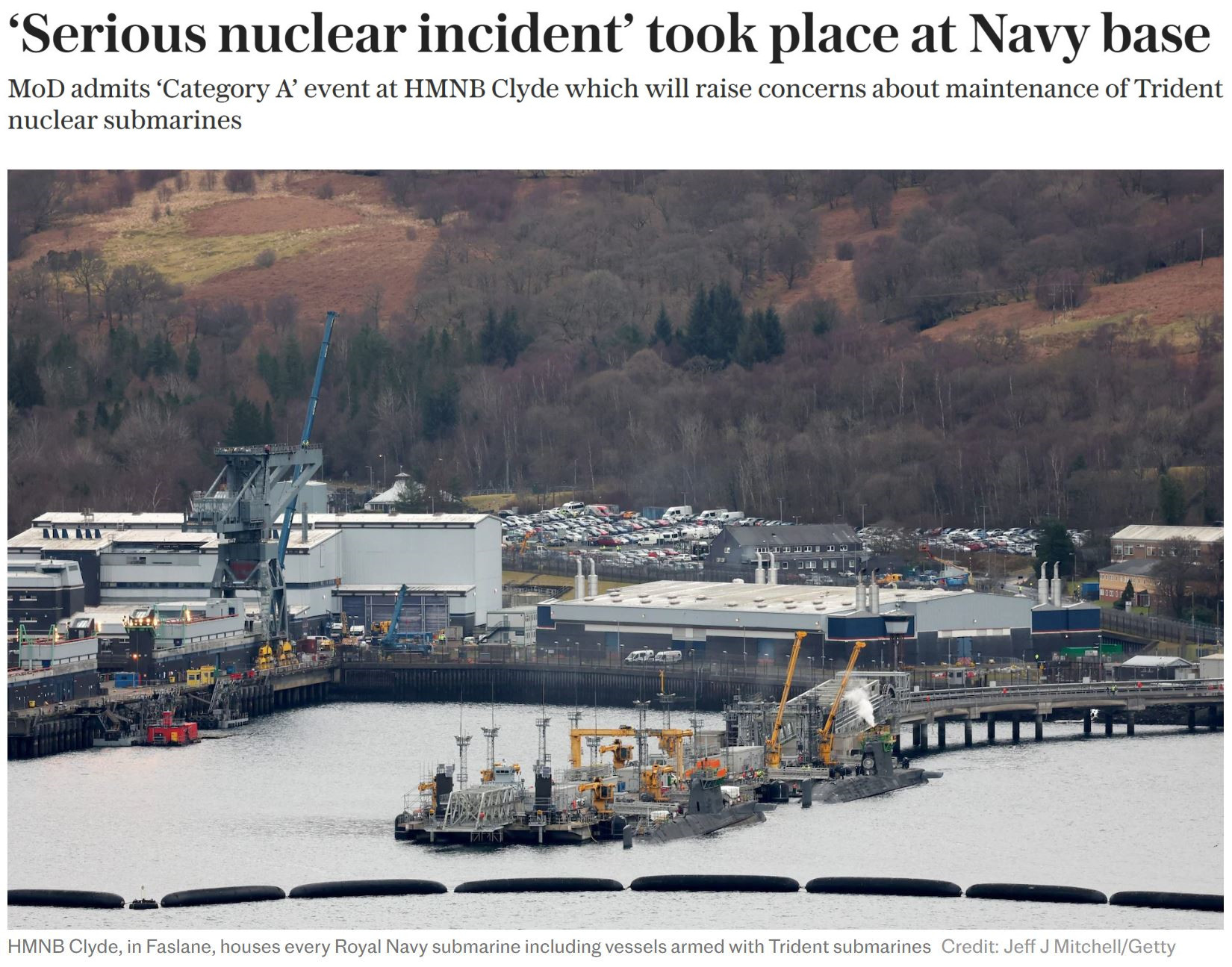 英国海军基地“严重核事故”引发担忧