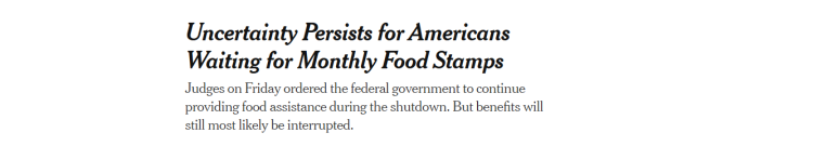 全球媒体聚焦︱美媒：政府关门超一个月 食品救济不确定性增加