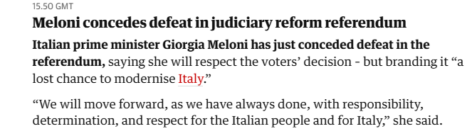 闪评 | 意大利司法公投受挫 对梅洛尼政府影响几何？