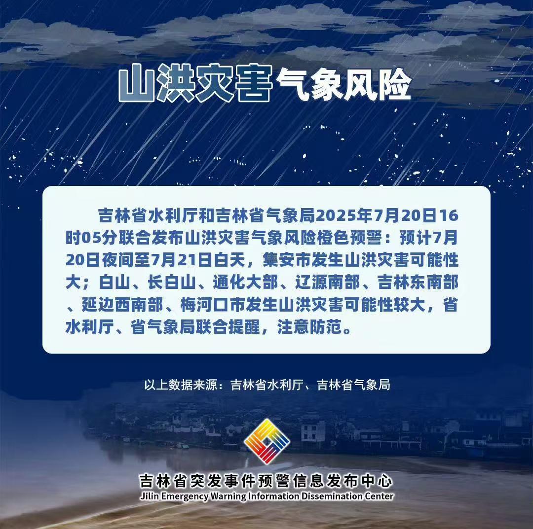 吉林省发布山洪灾害气象风险橙色预警