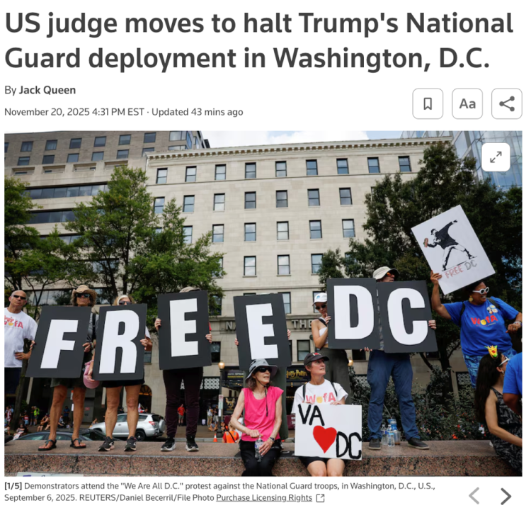 北美观察丨法官叫停“首都驻军” 白宫“派兵治城”遭全国司法围堵