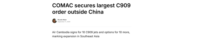 全球媒体聚焦 | 中国商飞C909客机海外新订单引外媒关注