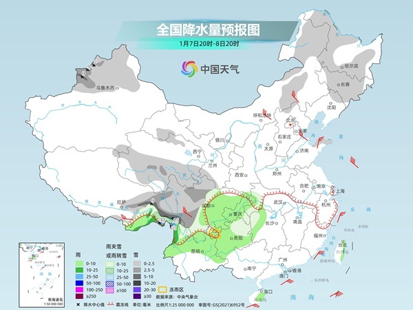 2025年南方首轮大范围雨雪要来了 降雪时段集中在这两天