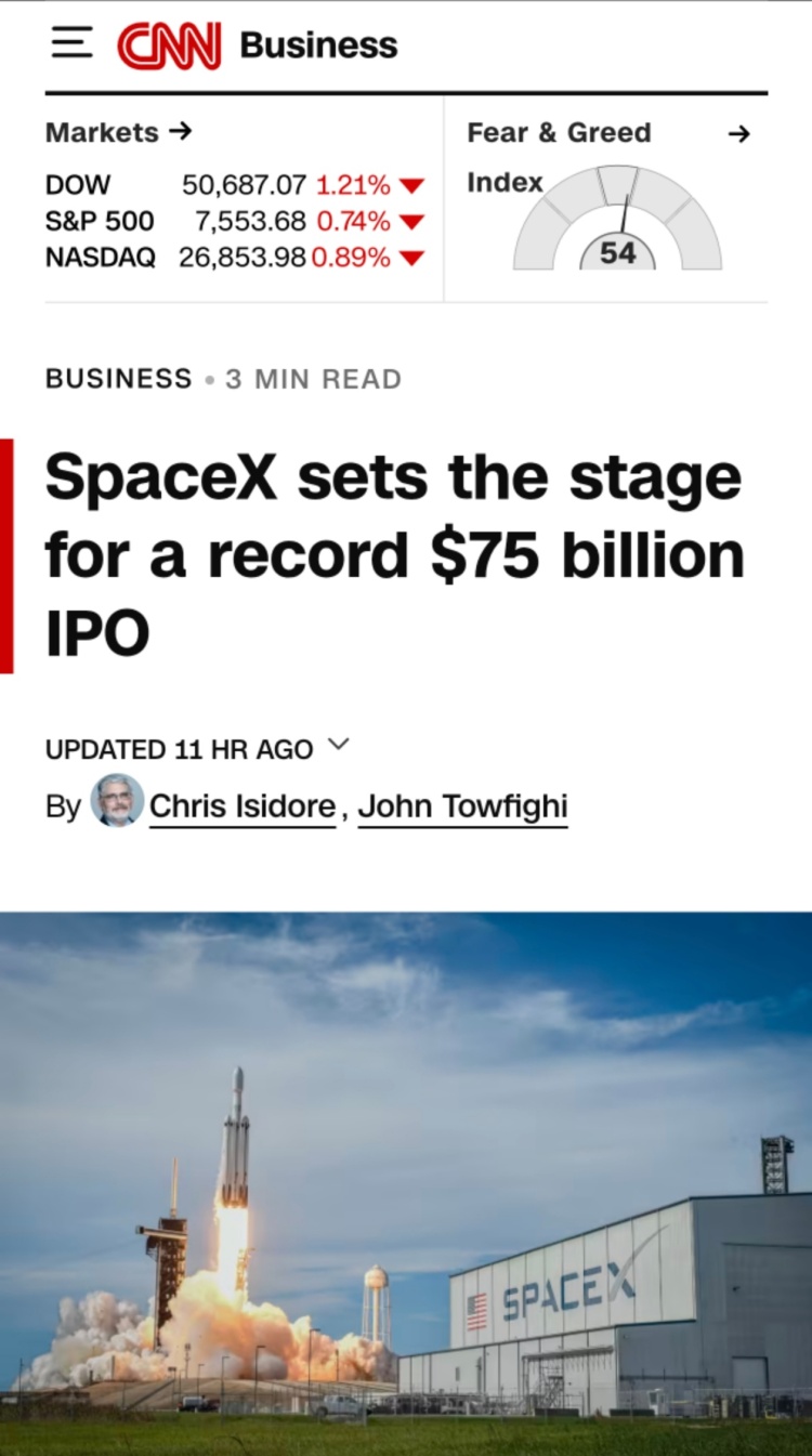 全球媒体聚焦 | SpaceX推进史上最大IPO 参与人工智能推高估值