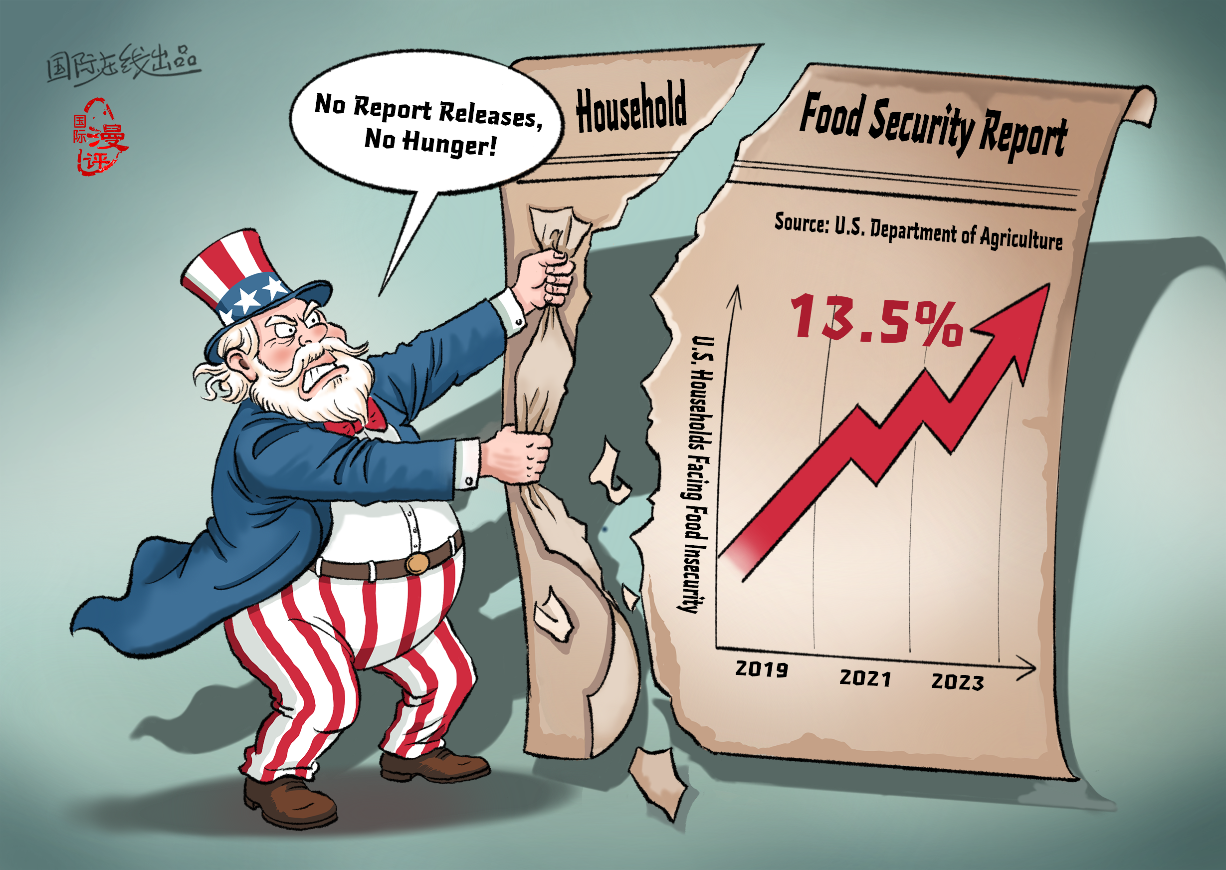 【Editorial Cartoon】The Great Hunger Vanishing Act_fororder_解决”饥饿的新方案（英）