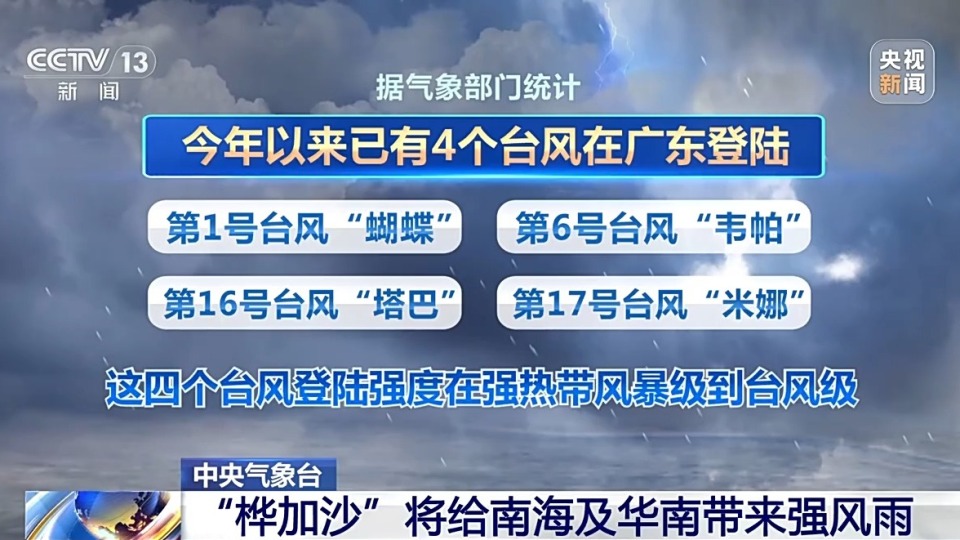 台风“桦加沙”强度已达17级以上 将给南海及华南带来强风雨