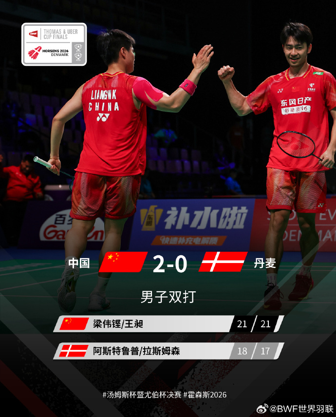 中国队3-0战胜丹麦队 晋级汤姆斯杯决赛
