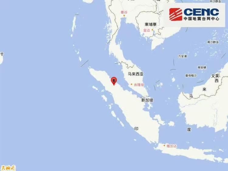 印尼苏门答腊岛发生6.8级地震 震源深度170公里